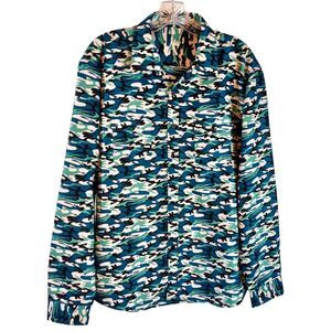 David.Ann Blue Black Camo Long Sleeve Button Up Pockets Top Men's Size Large